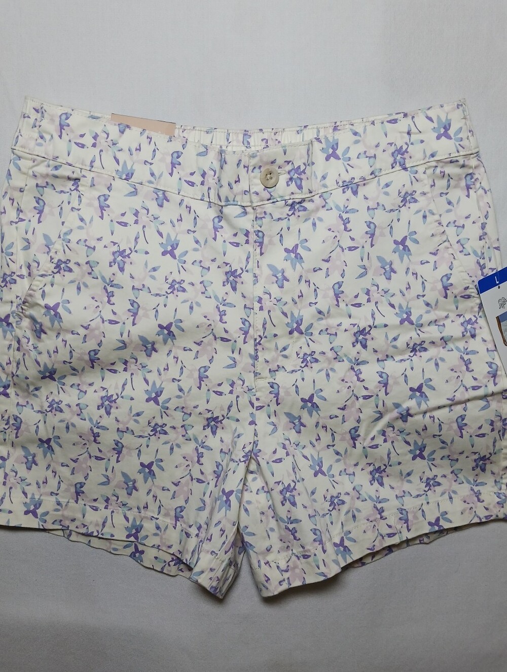Jachs Girlfriend Stretch Satin Chino Shorts Large Blue Floral NWT 1751946